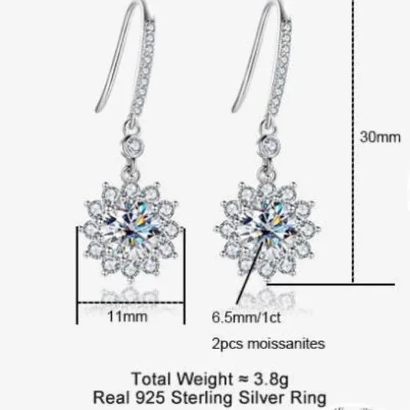 Certified 2ct. t.w. Moissanite Diamond Sunflower Drop Earrings NEW - Picture 5 of 11